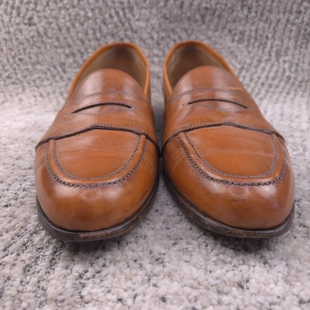 Paul Stuart Shoes Men Size 9.5 A Penny Loafers Slip On Pecan Brown Leather Italy